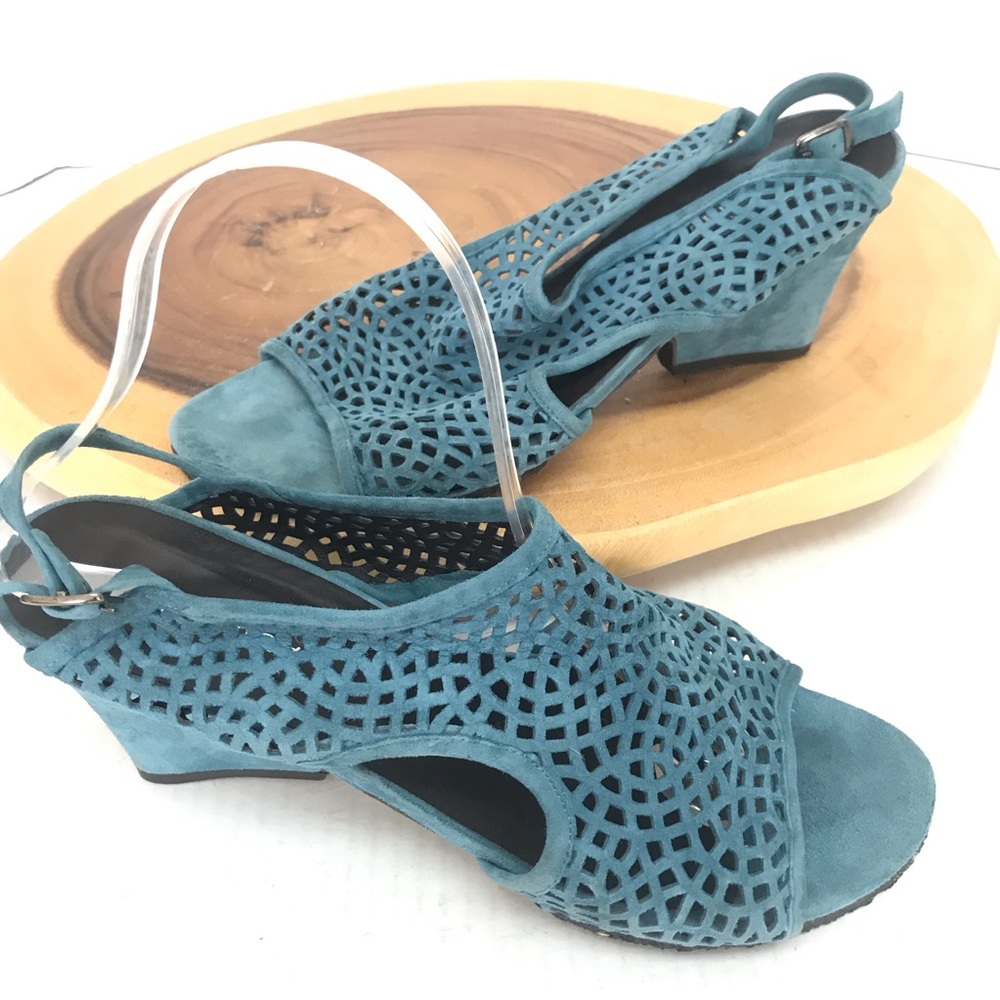 Audley London Laser Cut Suede Peep Toe Sandals